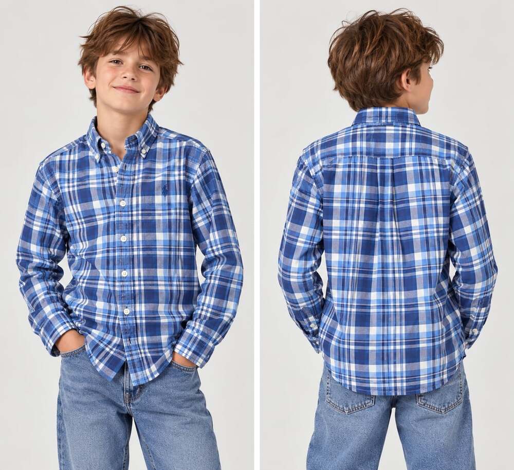 Ralph Lauren Plaid Shirt Size M (10-12) Blue Cotton